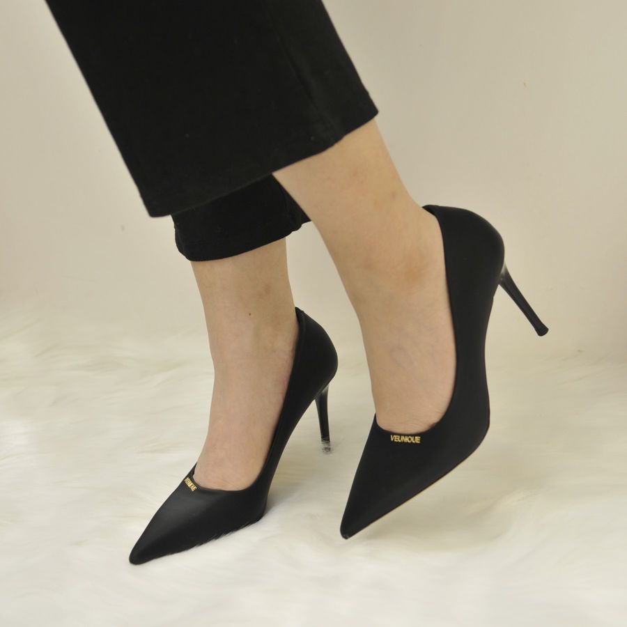 Giày Cao Gót Nữ TGG Q2023-28 Xi Lụa Màu Đen Size 37