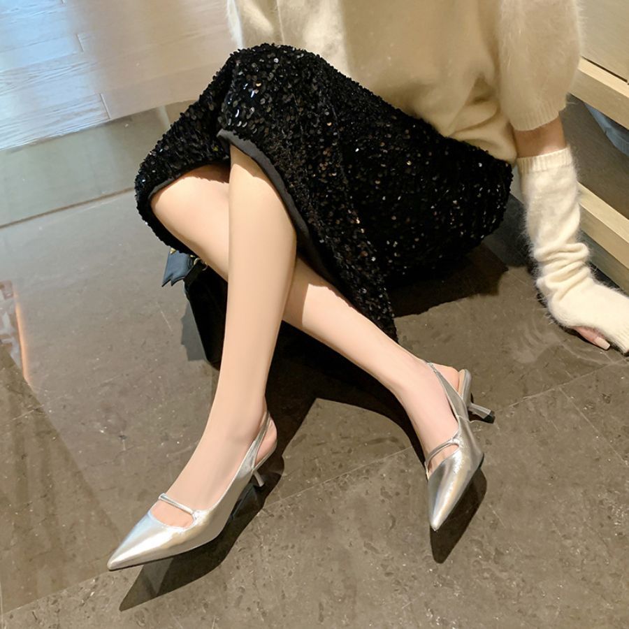 Giày Cao Gót Nữ TGG ST1611 Màu Bạc Da Mềm Size 37