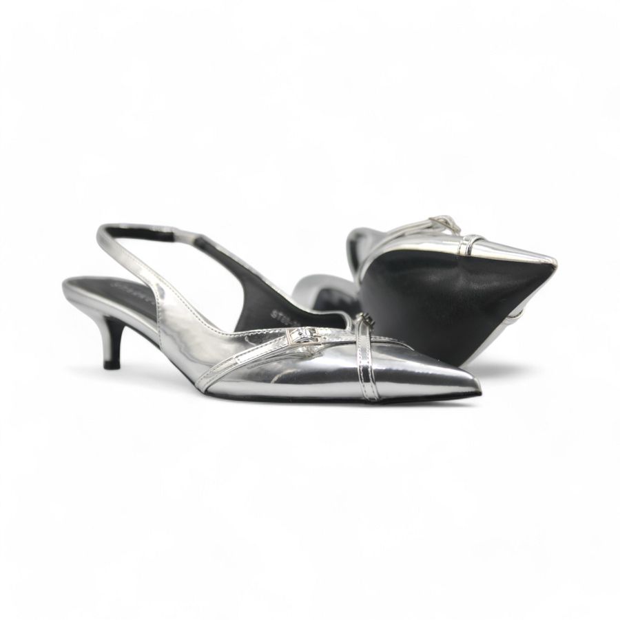 Giày Cao Gót Nữ TGG ST88-30 Màu Bạc Da Trơn Size 36