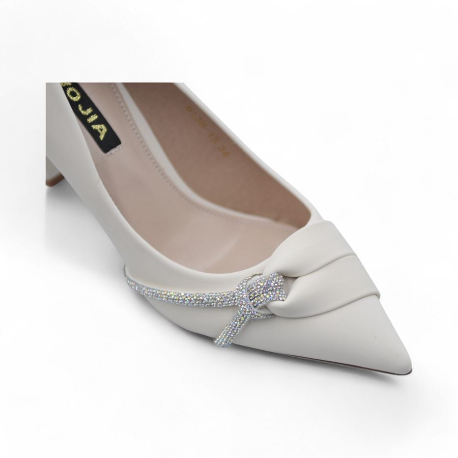 Giày Cao Gót TGG 8138-15 Màu Be Đính Đá Da Lụa Size 36
