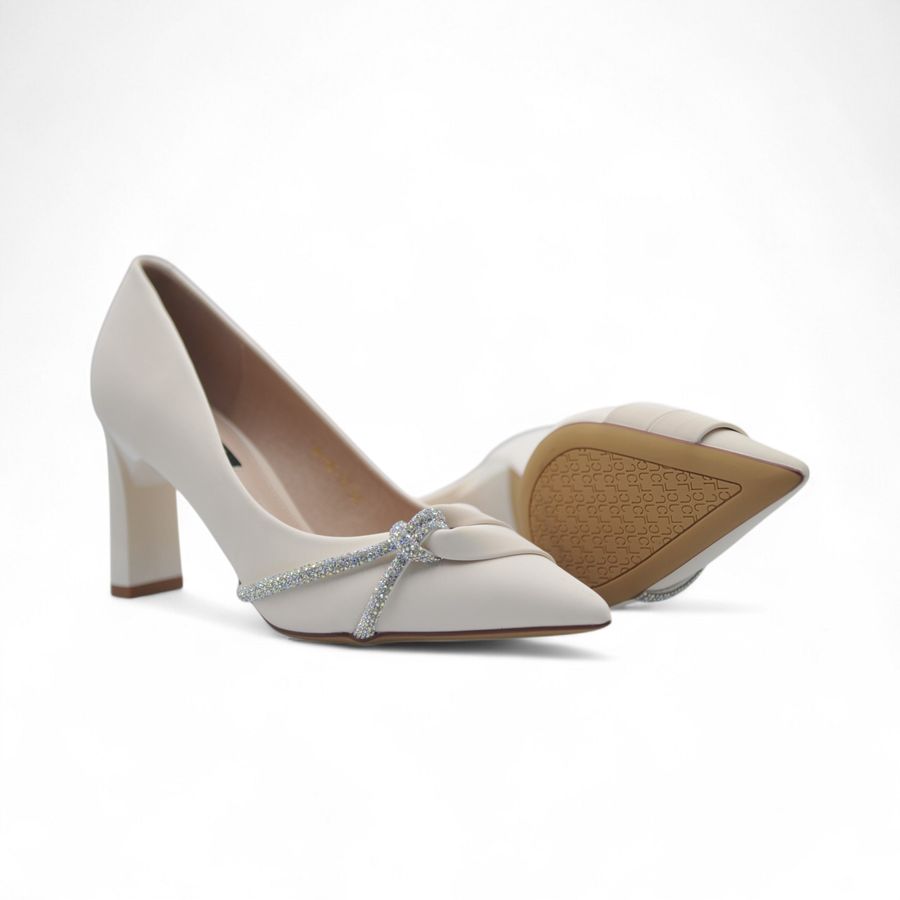 Giày Cao Gót TGG 8138-15 Màu Be Đính Đá Da Lụa Size 37