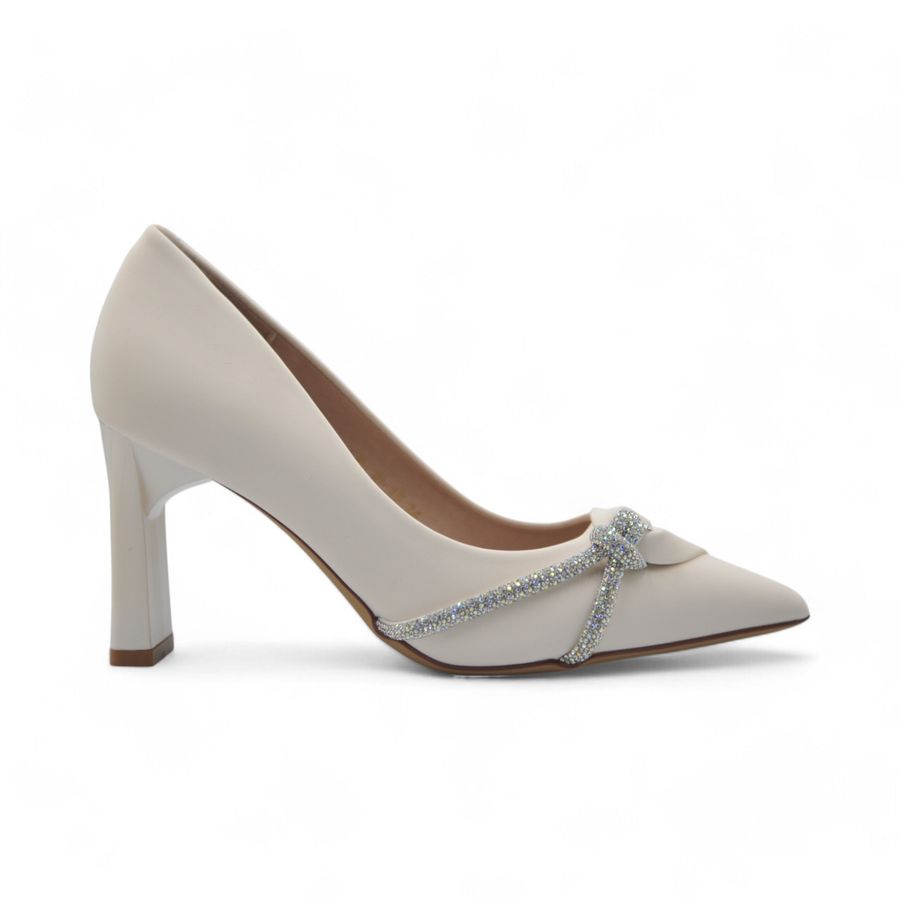 Giày Cao Gót TGG 8138-15 Màu Be Đính Đá Da Lụa Size 37