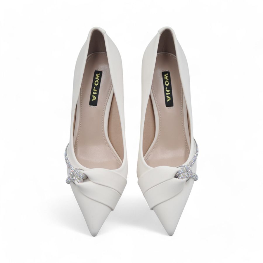 Giày Cao Gót TGG 8138-15 Màu Be Đính Đá Da Lụa Size 37