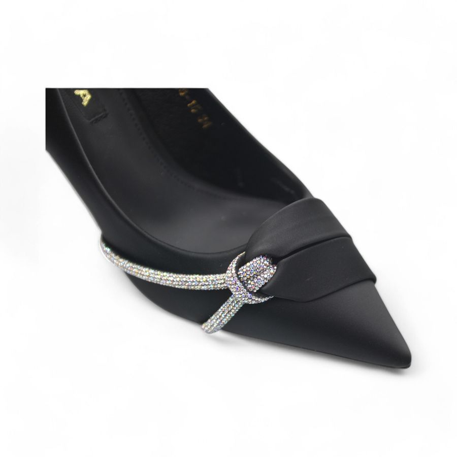 Giày Cao Gót TGG 8138-15 Màu Đen Da Lụa Đính Đá Size 36