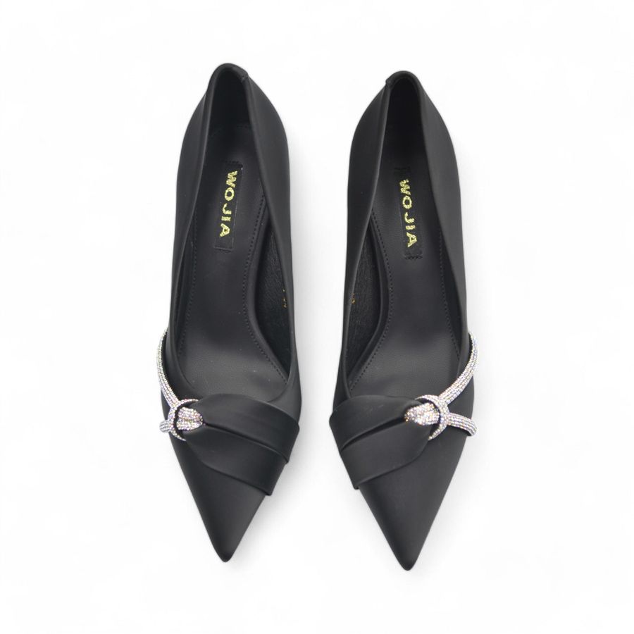 Giày Cao Gót TGG 8138-15 Màu Đen Da Lụa Đính Đá Size 37