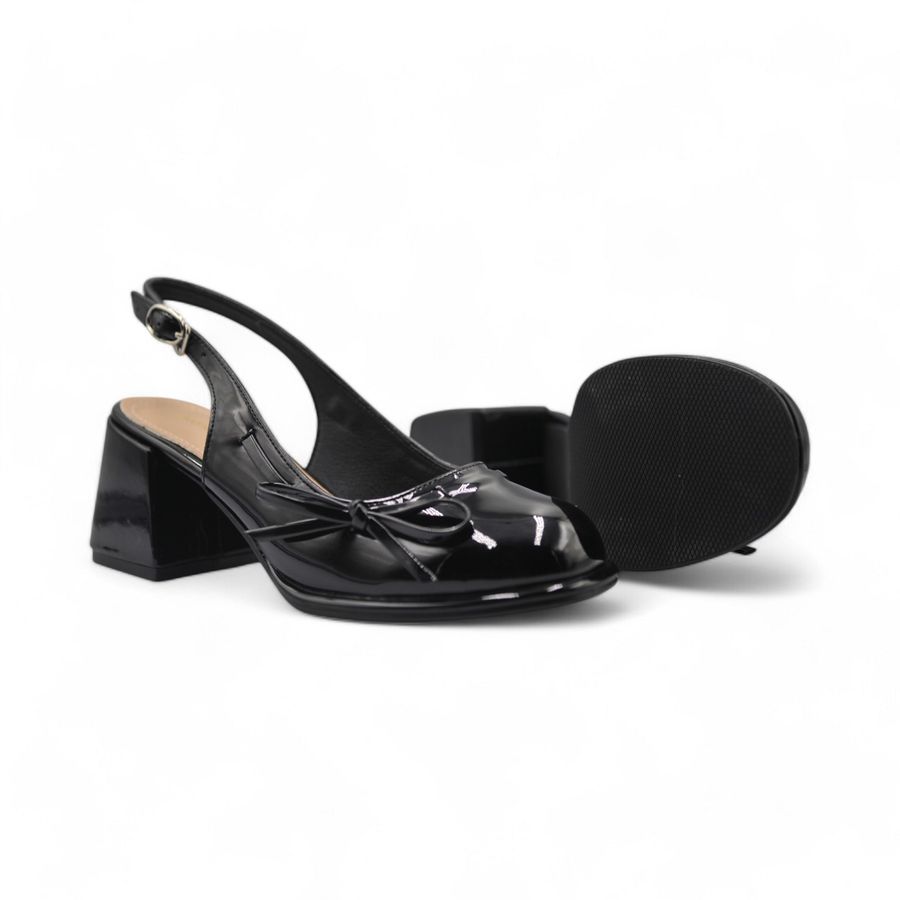 Giày Hở Gót Nữ TGG 163-8 Đính Nơ Màu Đen Size 37