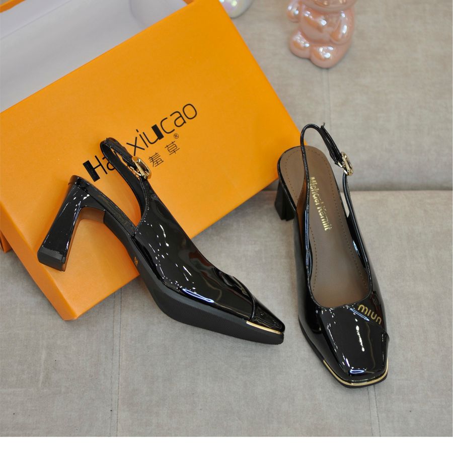 Giày Hở Gót Nữ TGG 2503-8 Màu Đen Da Bóng Size 36