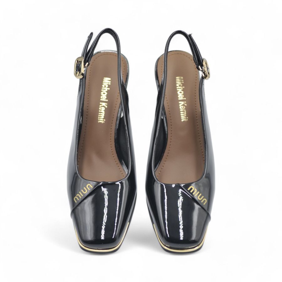 Giày Hở Gót Nữ TGG 2503-8 Màu Đen Da Bóng Size 38