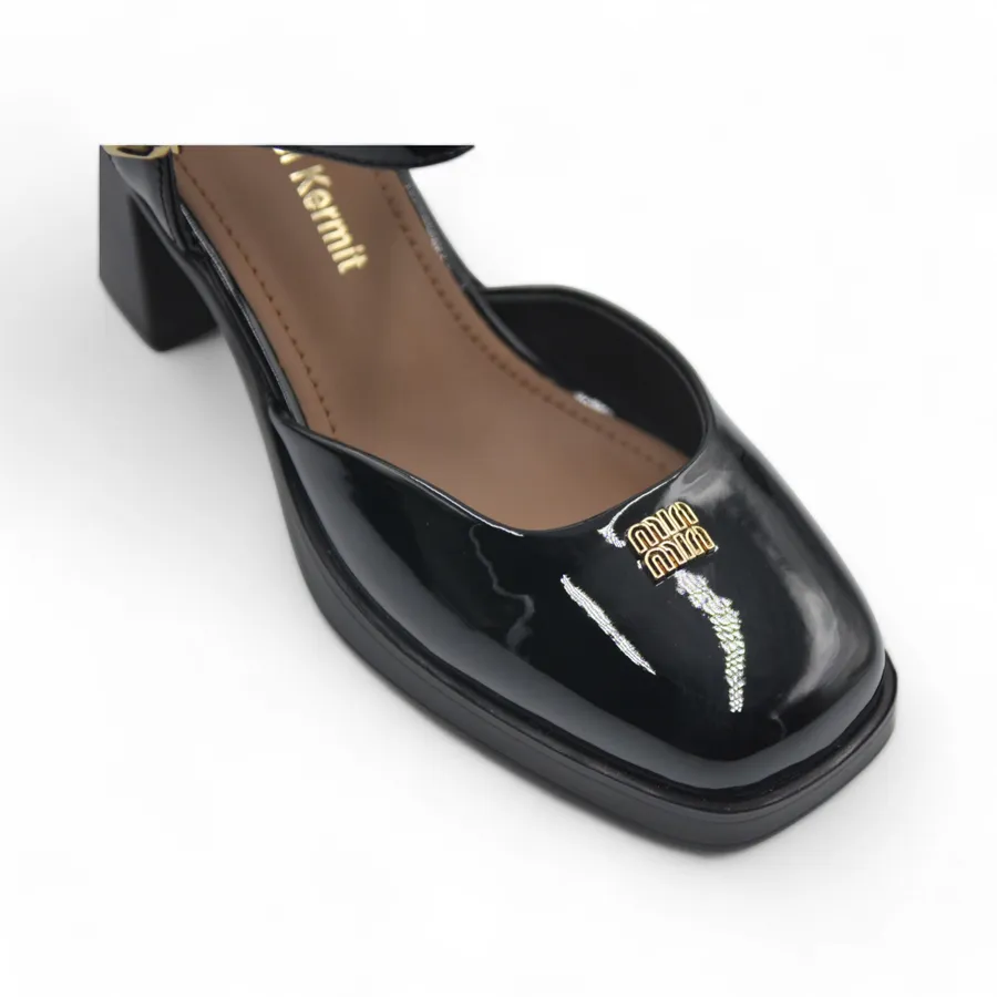 Giày Hở Gót Nữ TGG 2510-3 Minmin Màu Đen Da Bóng Size 36