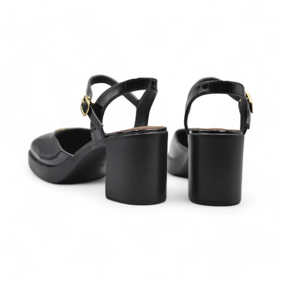 Giày Hở Gót Nữ TGG 2510-3 Minmin Màu Đen Da Bóng Size 38