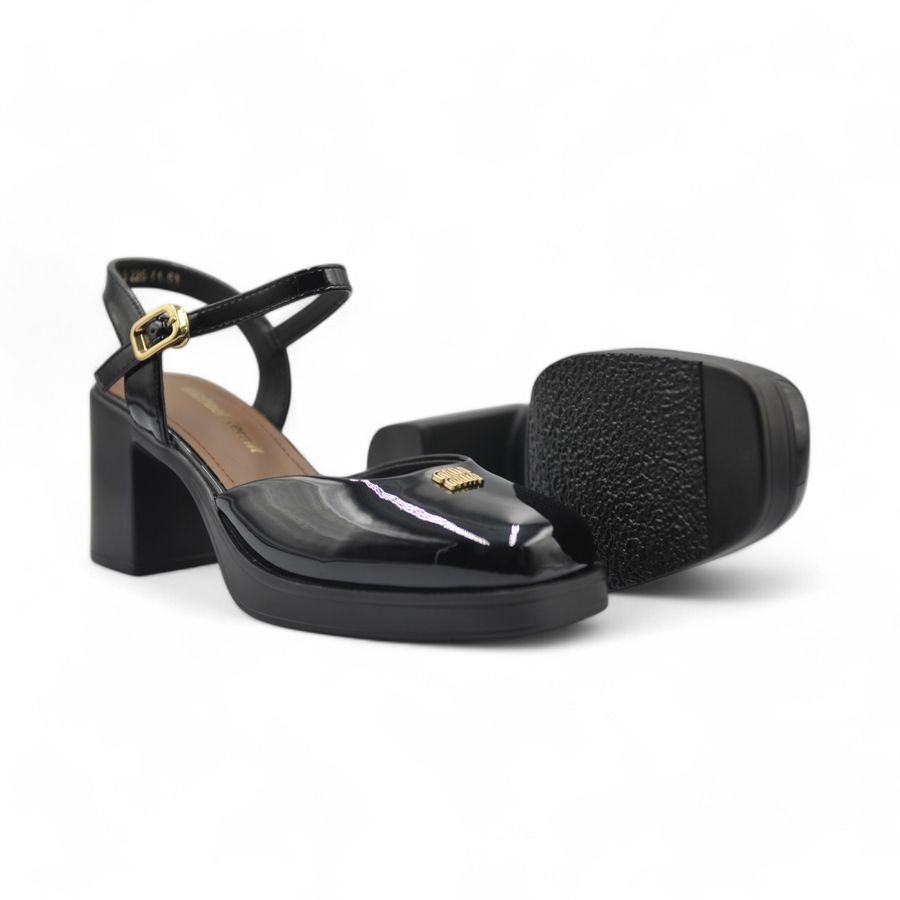 Giày Hở Gót Nữ TGG 2510-3 Minmin Màu Đen Da Bóng Size 38