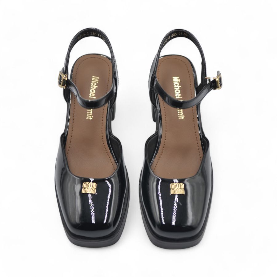 Giày Hở Gót Nữ TGG 2510-3 Minmin Màu Đen Da Bóng Size 38
