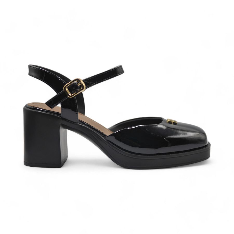 Giày Hở Gót Nữ TGG 2510-3 Minmin Màu Đen Da Bóng Size 38