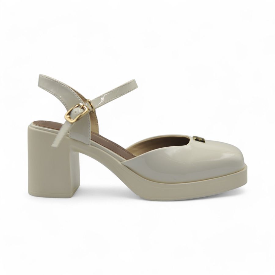 Giày Hở Gót Nữ TGG 2510-3 Minmin Màu Trắng Da Bóng Size 37