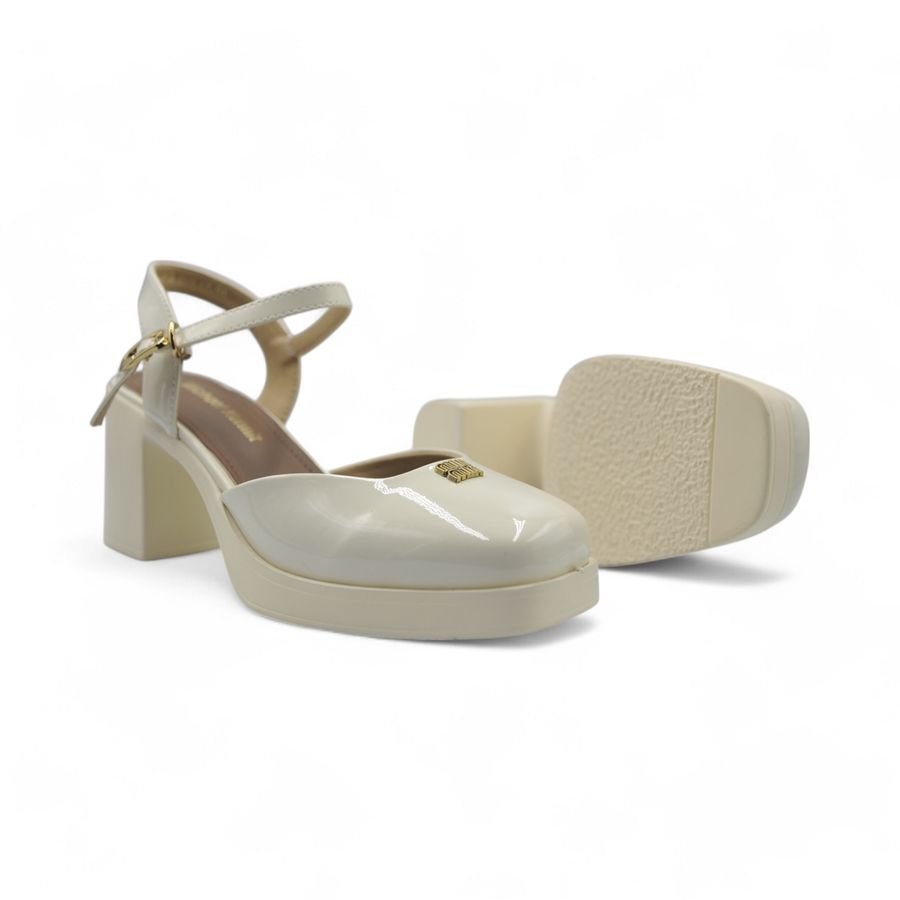 Giày Hở Gót Nữ TGG 2510-3 Minmin Màu Trắng Da Bóng Size 37
