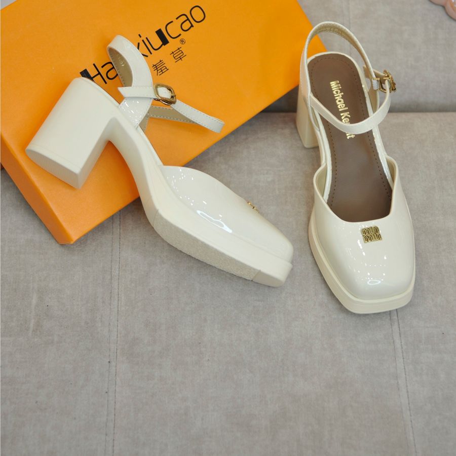 Giày Hở Gót Nữ TGG 2510-3 Minmin Màu Trắng Da Bóng Size 37