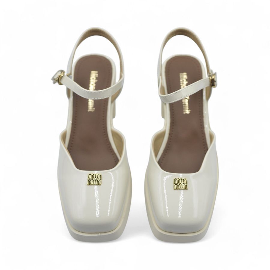 Giày Hở Gót Nữ TGG 2510-3 Minmin Màu Trắng Da Bóng Size 37