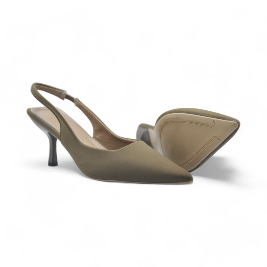Giày Slingback Nữ TGG 116 Màu Xanh Rêu Da Lì Size 35