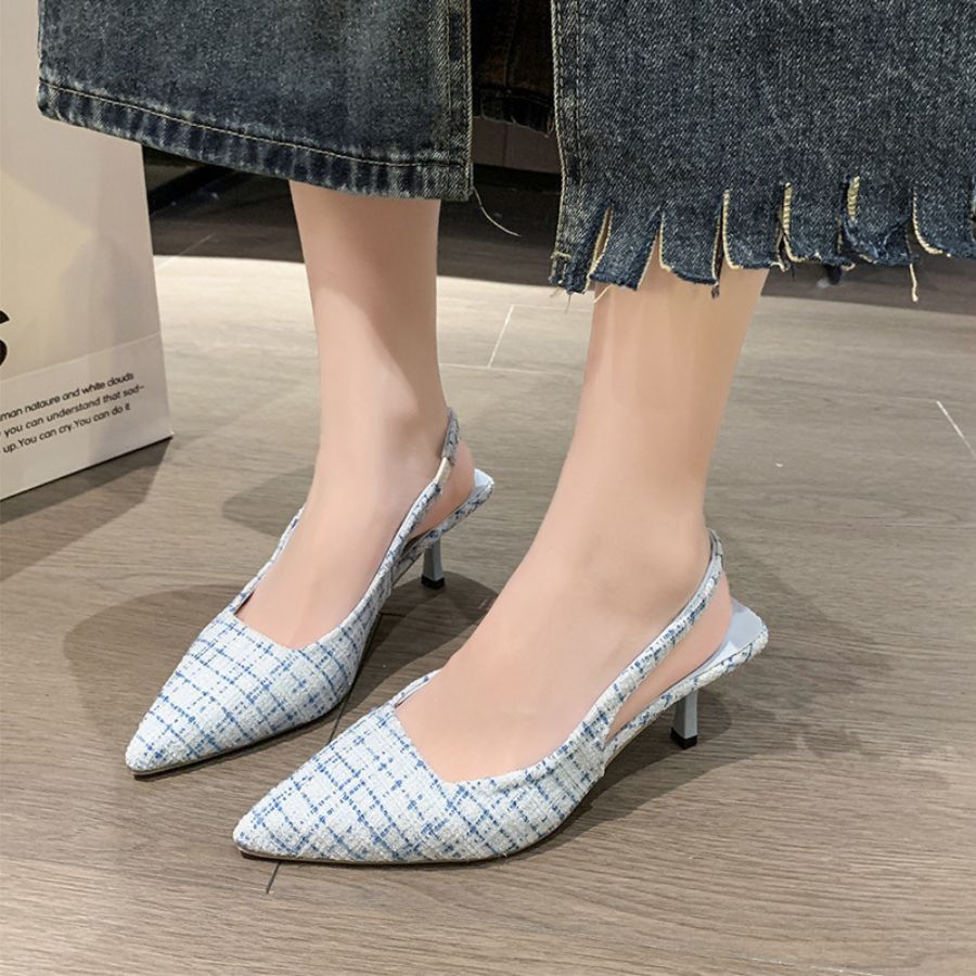 Giày Slingback Nữ TGG 1855 Màu Xanh Vải Mềm Size 36