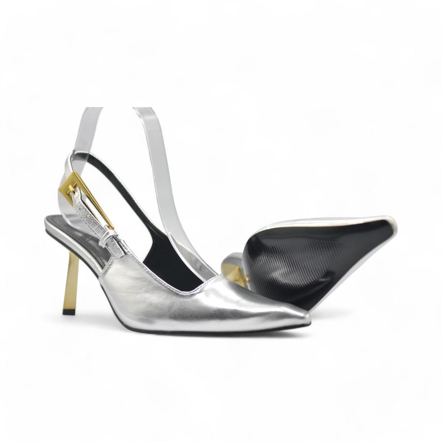 Giày Slingback Nữ TGG M8988-1 Màu Bạc Da Mềm Size 37