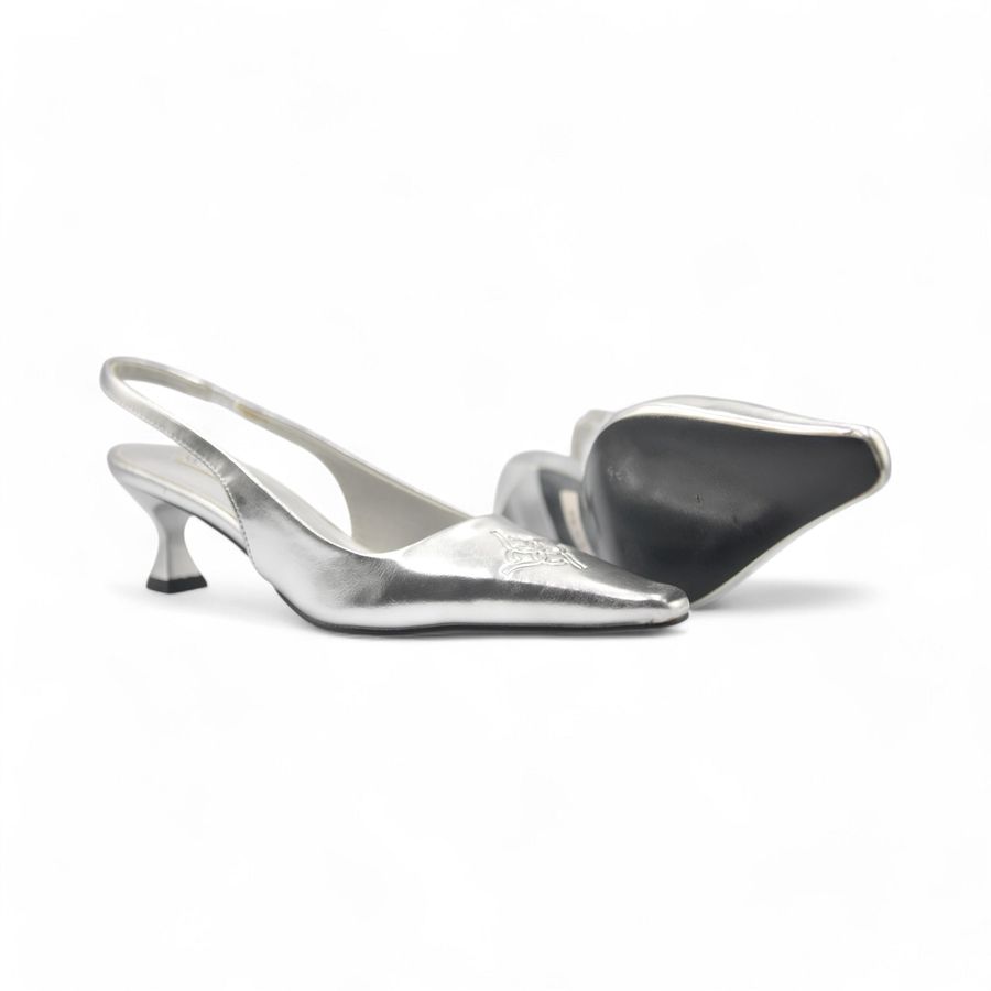 Giày Slingback Nữ TGG ST88-13 Màu Bạc Da Trơn Size 36