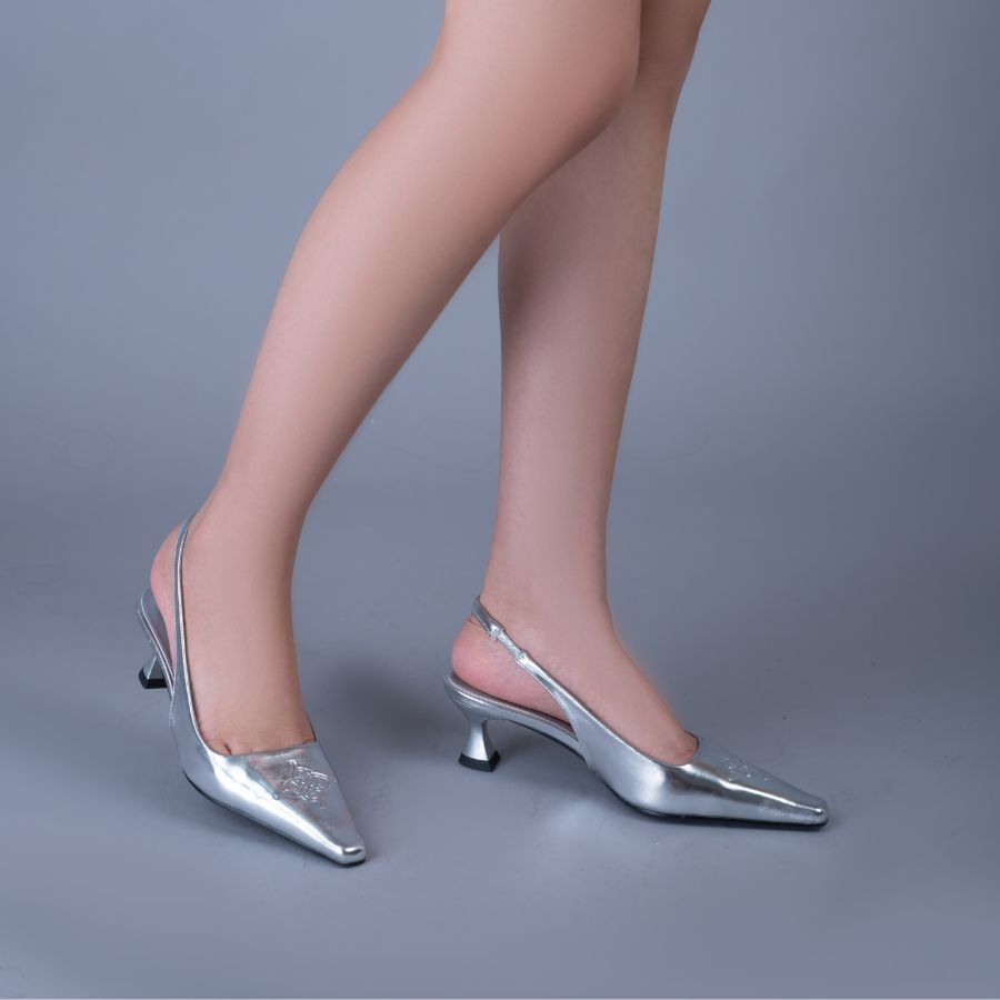 Giày Slingback Nữ TGG ST88-13 Màu Bạc Da Trơn Size 36