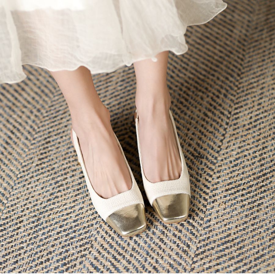 Giày Slingback Nữ TGG SX5299-3 Màu Trắng Da Sần Size 35