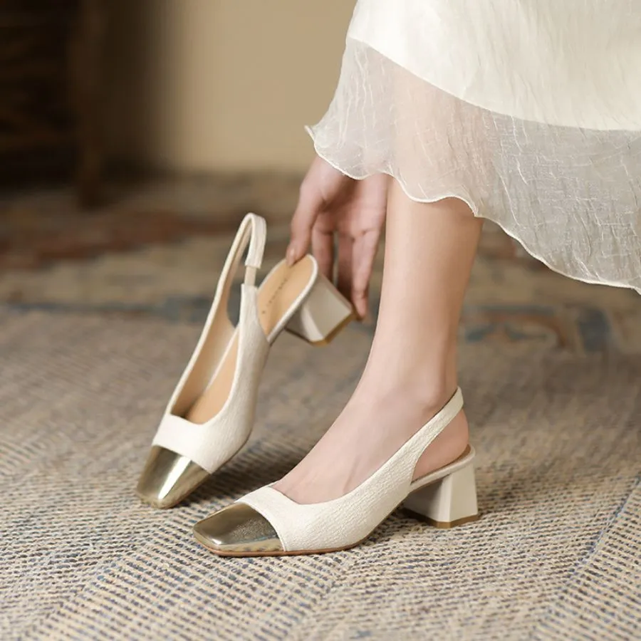 Giày Slingback Nữ TGG SX5299-3 Màu Trắng Da Sần Size 37