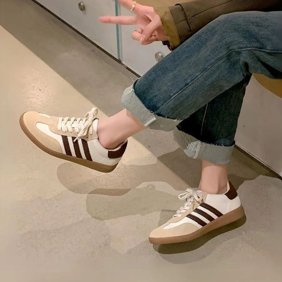 Giày Thể Thao Nữ TGG 066 Màu Kaki Da Mềm Size 39