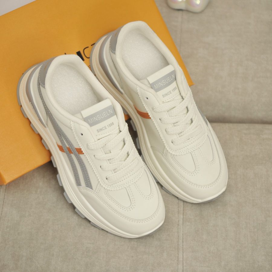 Giày Thể Thao Nữ TGG H2421 Màu Trắng Kẻ Xám Size 40