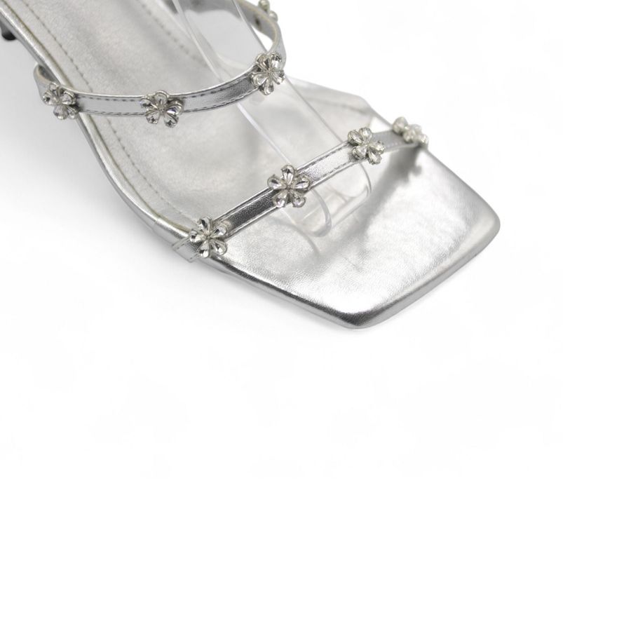 Sandal Cao Gót Nữ TGG UN7060-2 Màu Bạc Da Mềm Size 35