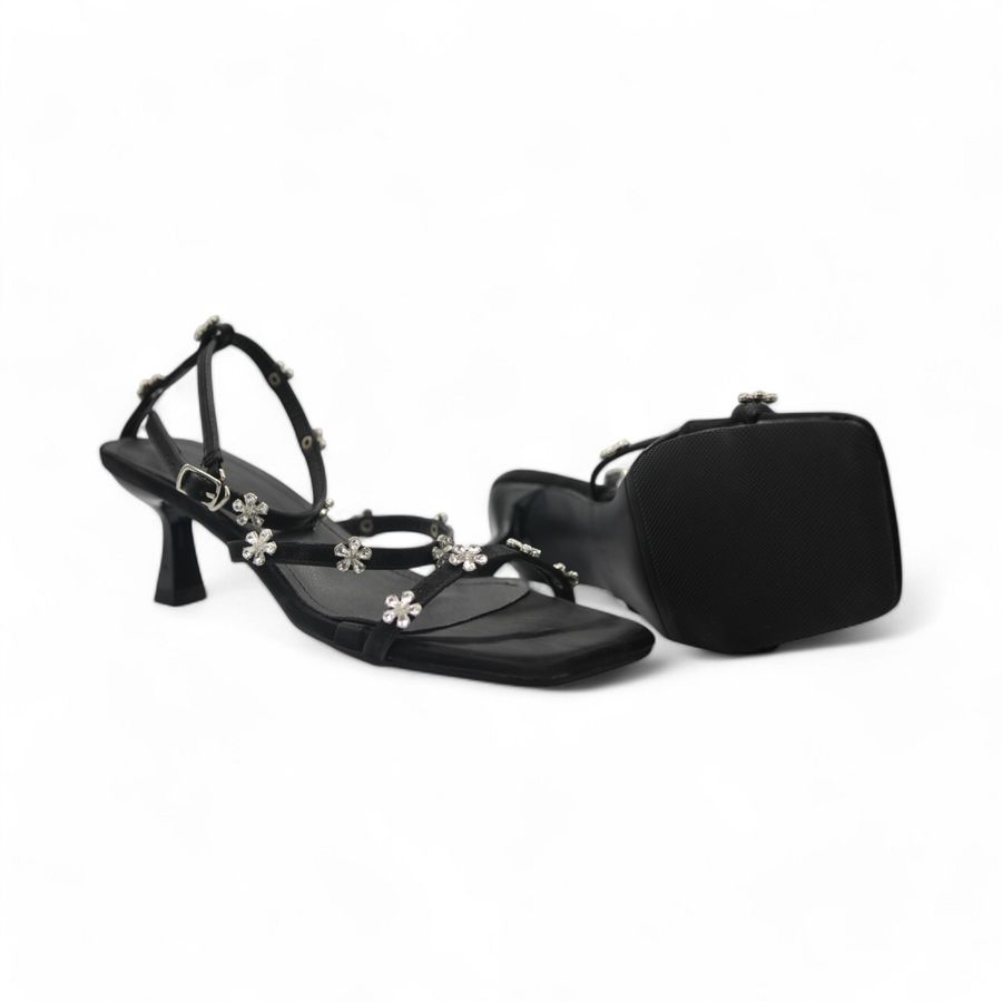 Sandal Cao Gót Nữ TGG UN7060-2 Màu Đen Da Mềm Size 36