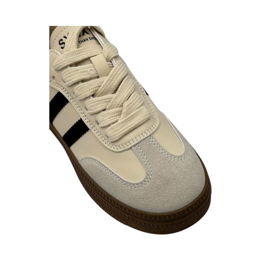Giày Thể Thao Nữ TGG 88-1 Trắng Xám Phối Sọc Đen Da Lộn Size 39