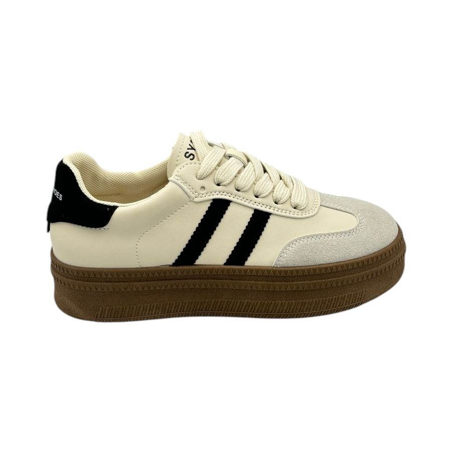Giày Thể Thao Nữ TGG 88-1 Trắng Xám Phối Sọc Đen Da Lộn Size 39