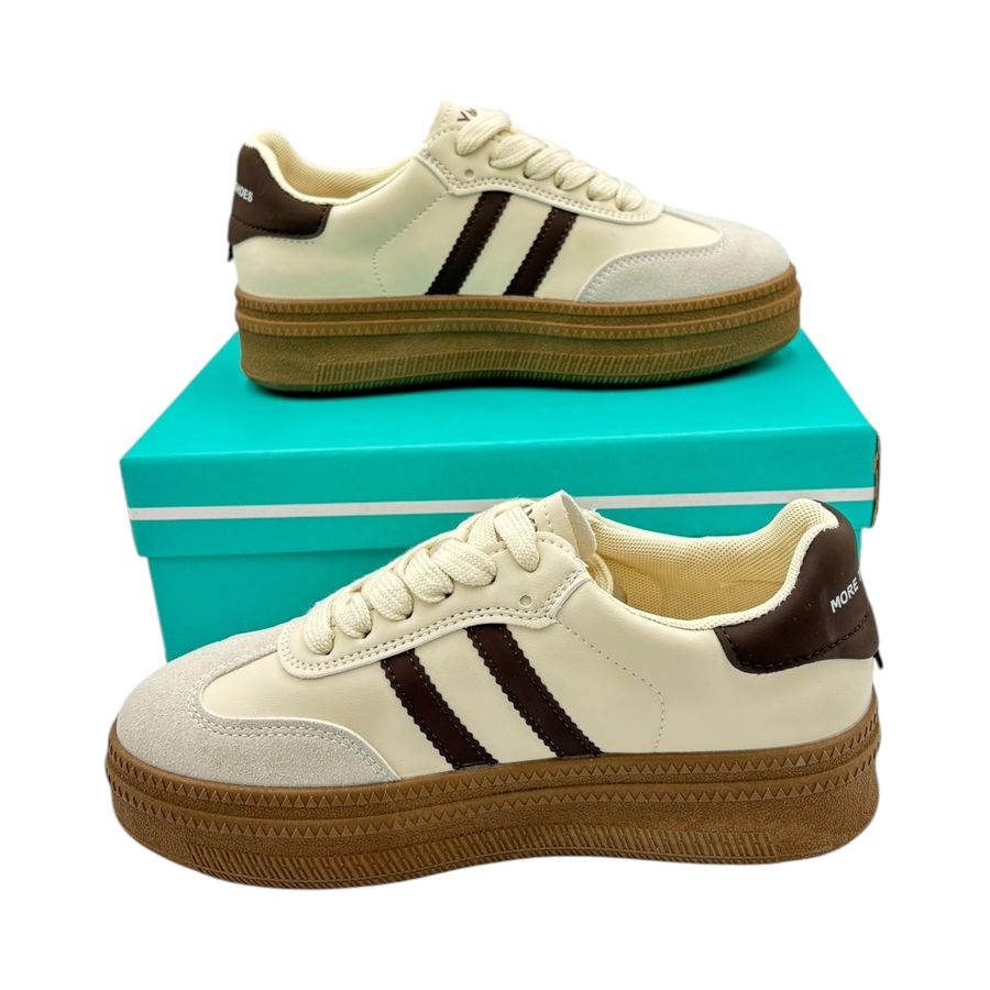 Giày Thể Thao Nữ TGG 88-1 Màu Nâu Phối Kẻ Sọc Size 37