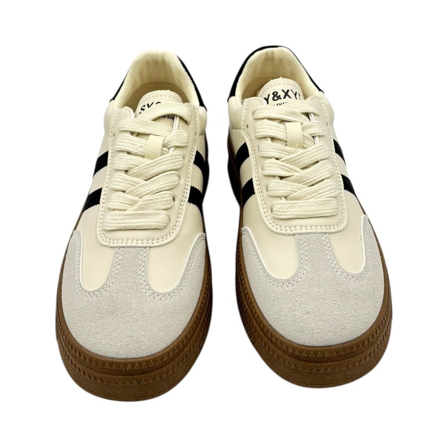 Giày Thể Thao Nữ TGG 88-1 Trắng Xám Phối Sọc Đen Da Lộn Size 37