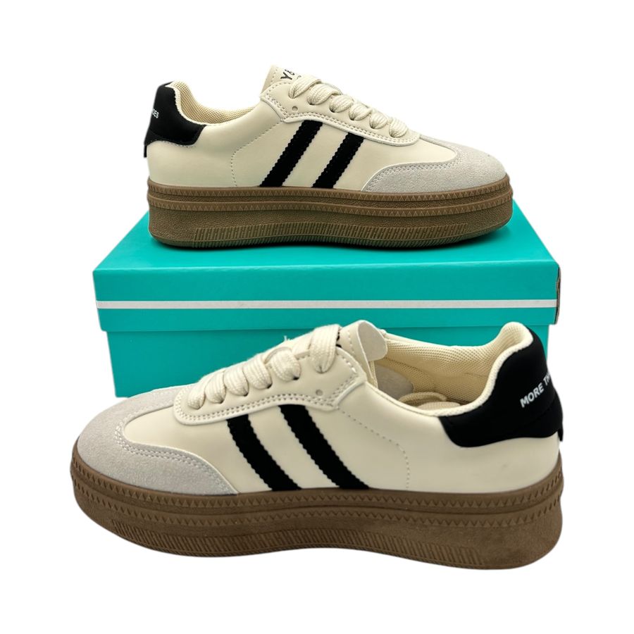 Giày Thể Thao Nữ TGG 88-1 Trắng Xám Phối Sọc Đen Da Lộn Size 37