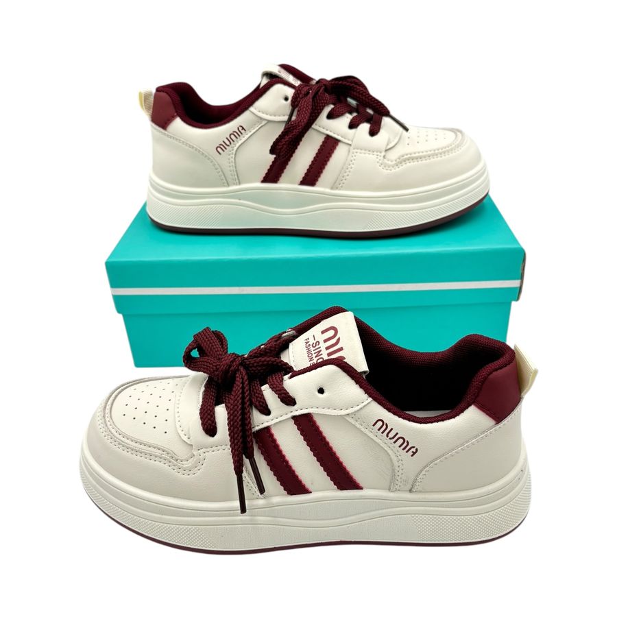 Giày Thể Thao Nữ TGG D55 Trắng Phối Đỏ Min Size 39