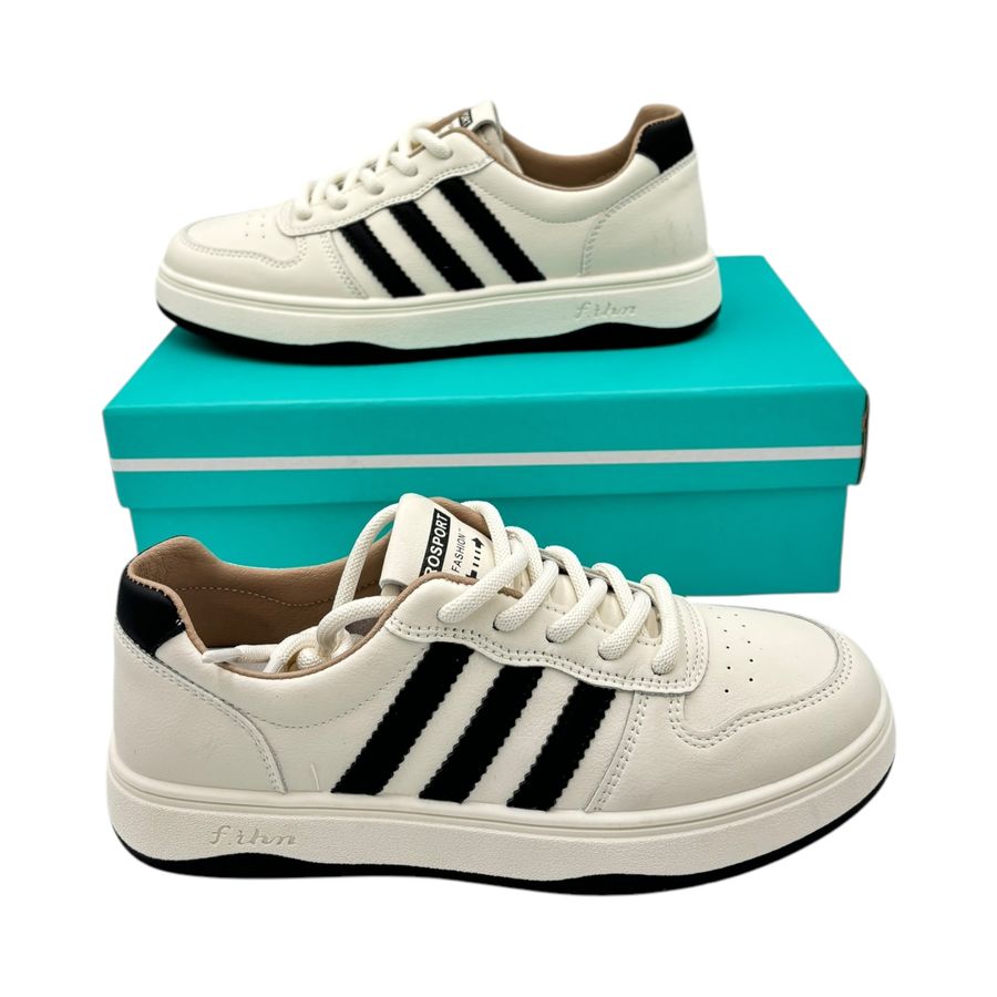 Giày Thể Thao Nữ TGG F013 Trắng Phối Sọc Đen Size 36