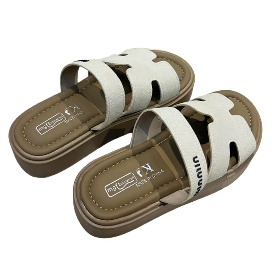 Dép Nữ TGG 2025-8 Màu Kem Đế Nâu Size 38