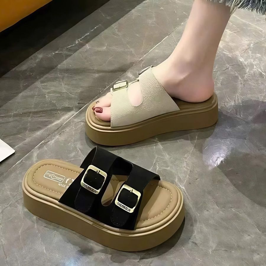 Dép Nữ TGG 2025-1 Màu Be Quai Da Lộn Size 38