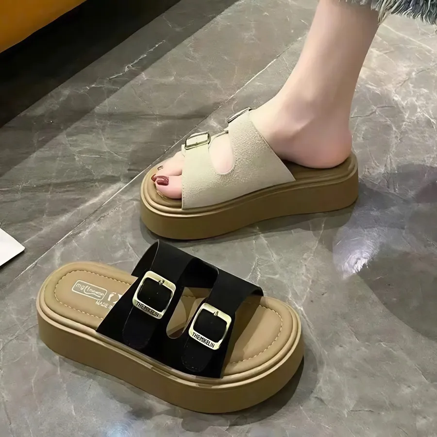 Dép Nữ TGG 2025-1 Màu Be Quai Da Lộn Size 39