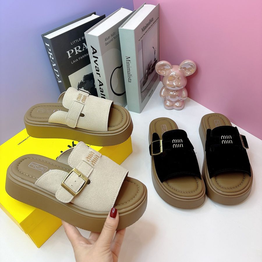 Dép Nữ TGG 2025-6 Màu Be Quai Da Lộn Size 38