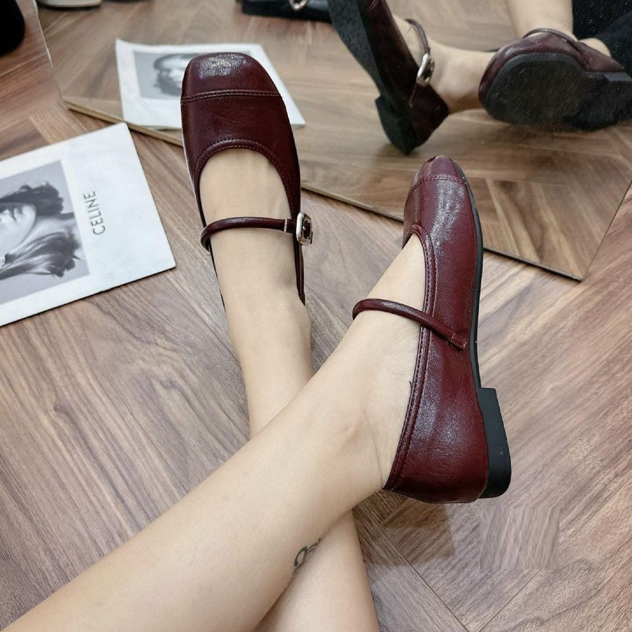 Giày Búp Bê Nữ TGG 208 Da Lì Màu Đỏ Size 36