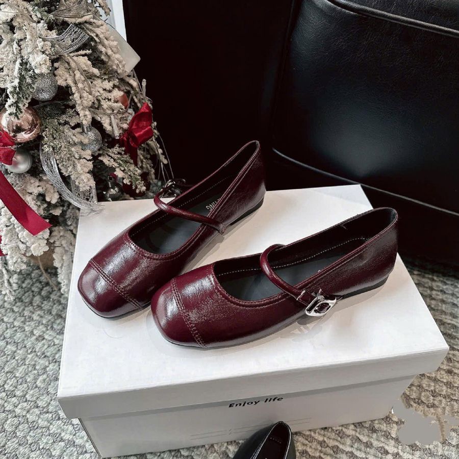 Giày Búp Bê Nữ TGG 208 Da Lì Màu Đỏ Size 36