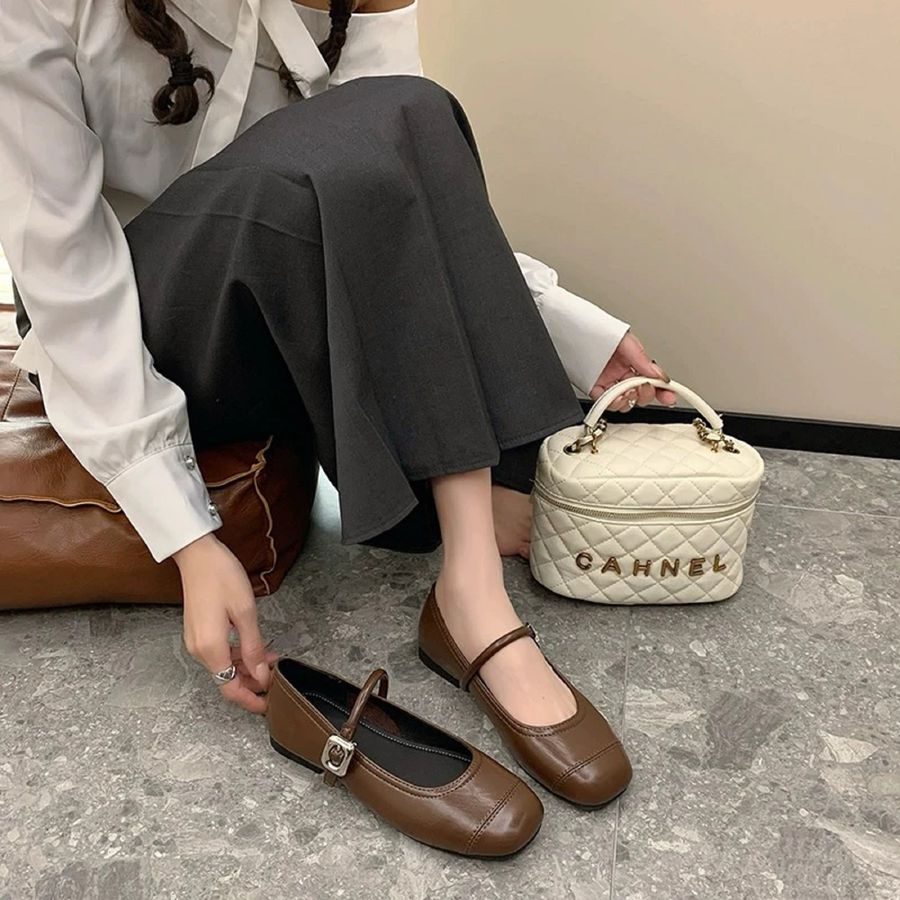 Giày Búp Bê Nữ TGG 208 Da Lì Màu Nâu Size 36