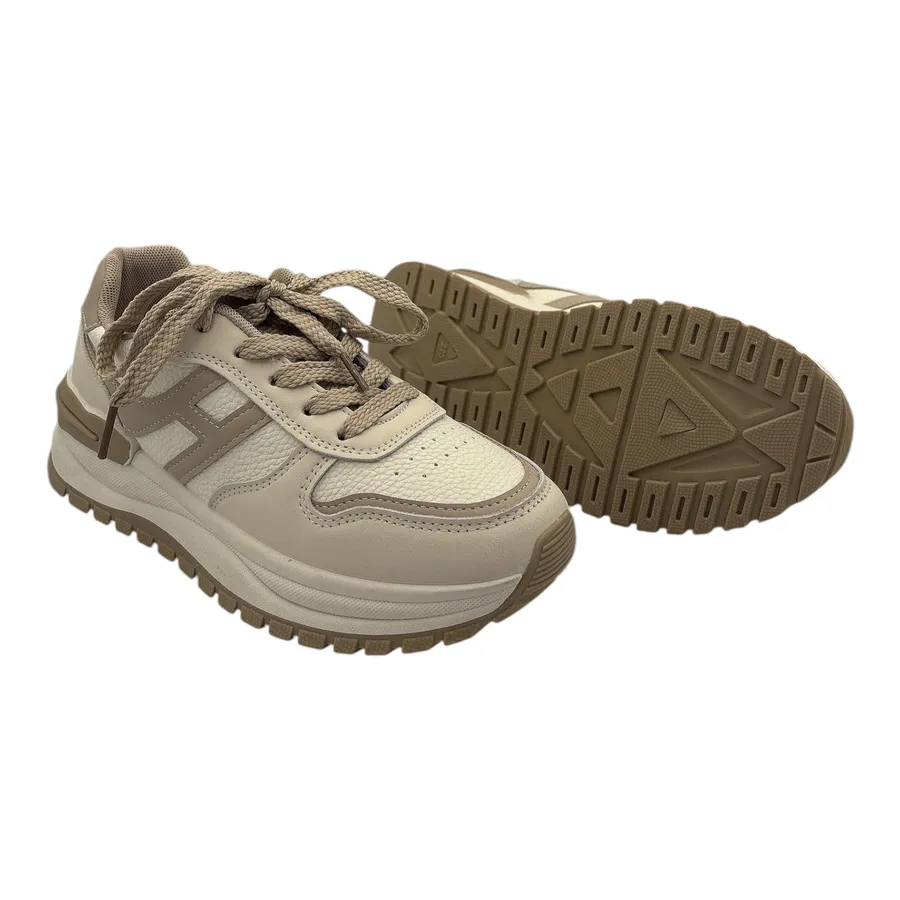 Giày Thể Thao Nữ TGG 1663 Màu Be Phối Dây Nâu Size 36