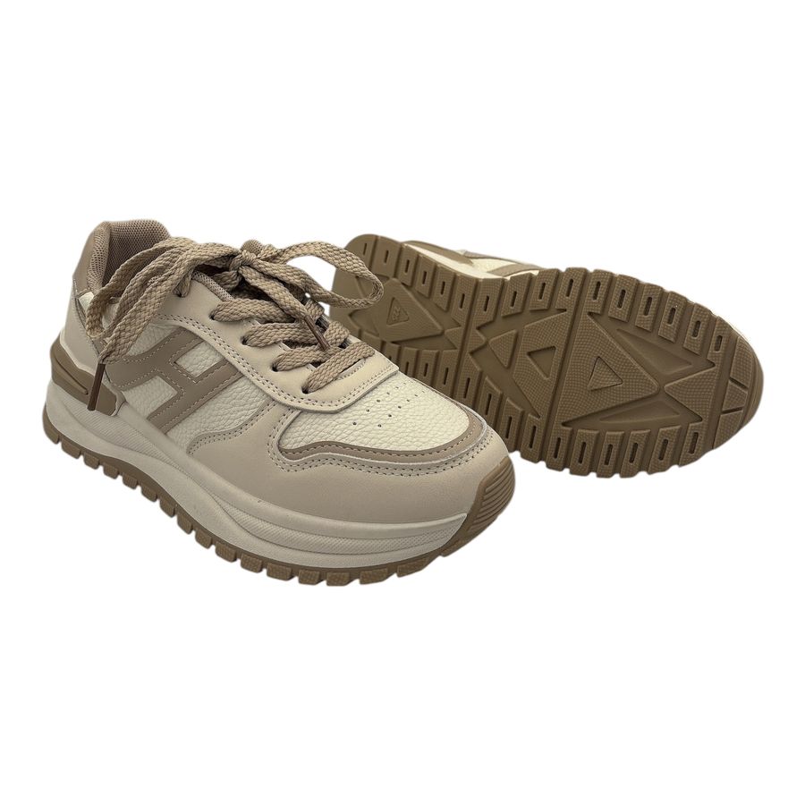 Giày Thể Thao Nữ TGG 1663 Màu Be Phối Dây Nâu Size 37