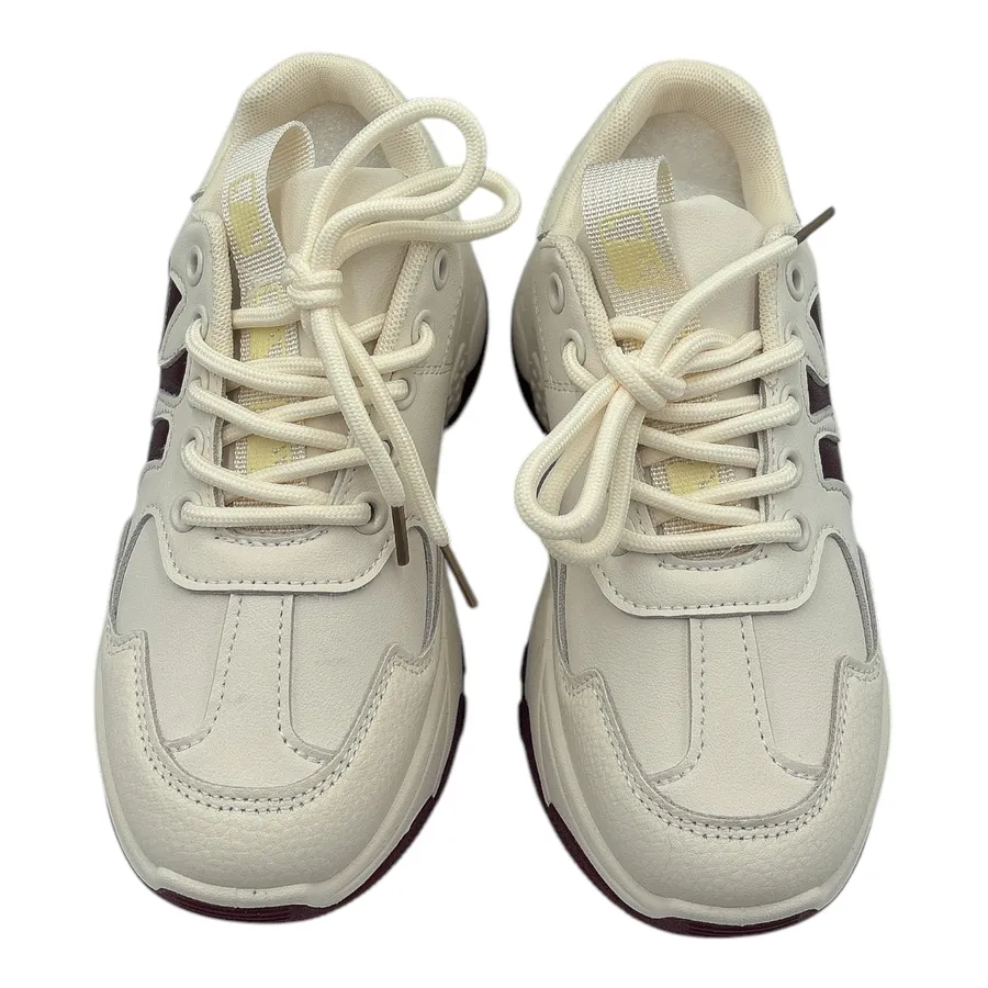 Giày Thể Thao Nữ TGG F1 Màu Be Phối Đế Đỏ Chữ NY Size 37