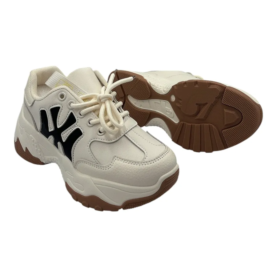 Giày Thể Thao Nữ TGG F1 Màu Be Phối Đế Nâu Chữ NY Size 37